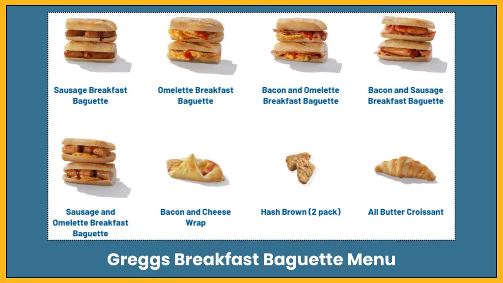 Greggs Breakfast Baguette Menu