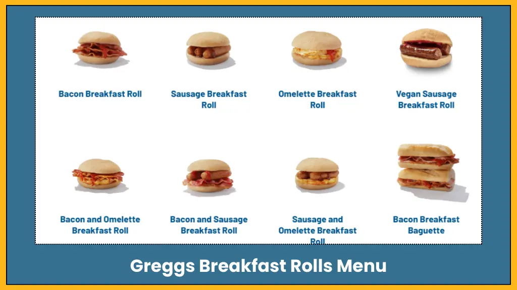 Greggs Breakfast Rolls Menu