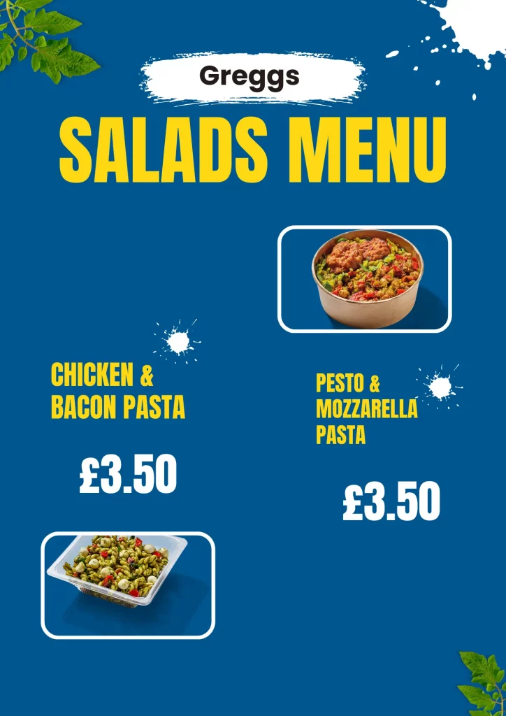 Greggs Salads Menu Price Card